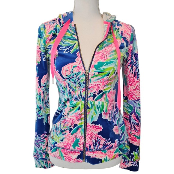 Lilly Pulitzer Larina Velour Zipper Jacket Hoodie Pink Pockets Size XS - Picture 1 of 12